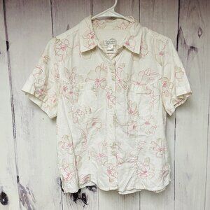 Christopher & Banks Jacket Size Medium White Pink Floral Stretch Button Up